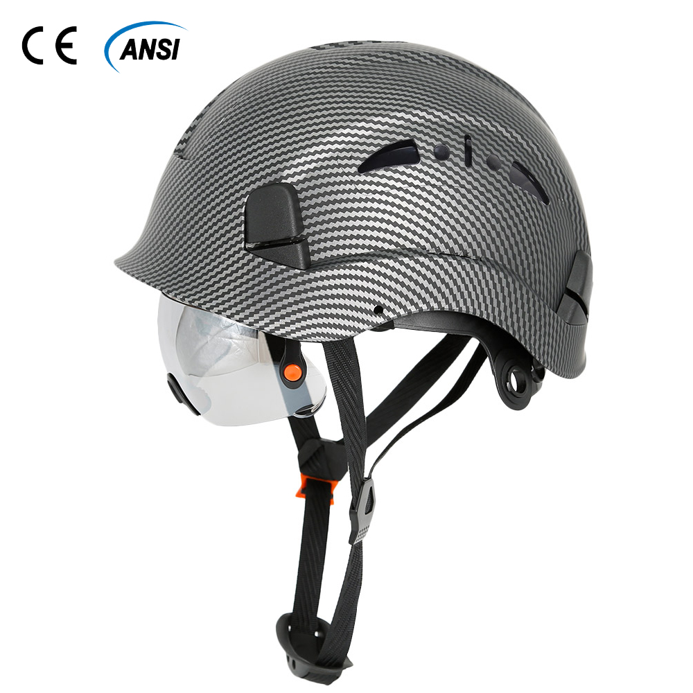 CE カーボンファイバーパターン安全ヘルメット内蔵ゴーグルエンジニア ABS ハード帽子 ANSI 産業 Wora キャップ頭部保護