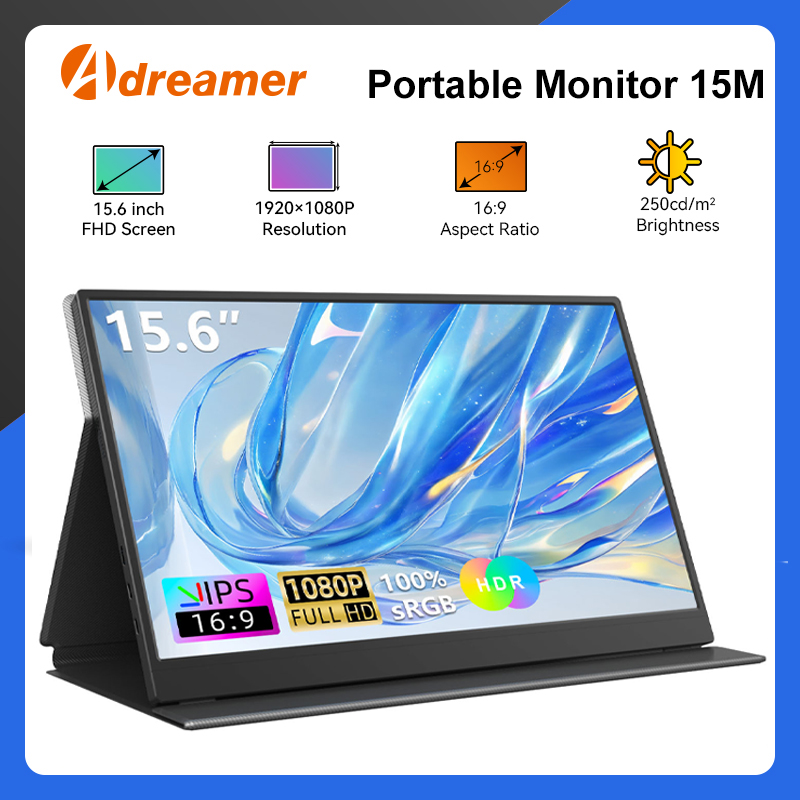 Adreamer 15.6 インチ ポータブル モニター 1920x1080P 拡張ディスプレイ IPS LCD パネル スタンド USBC HDMI ディスプレイ ラップトップ ゲーム コンソール用
