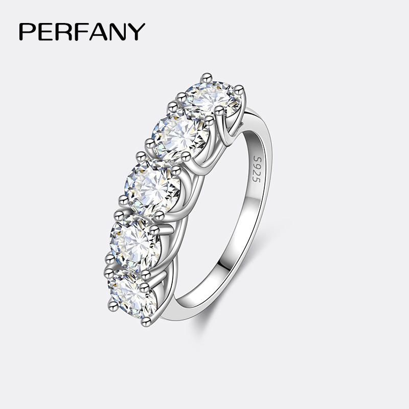 PERFANY 2.5/5CT モアッサナイトリング女性のための S925 純銀 5 宝石リング高級ウェディングハイエンドジュエリー