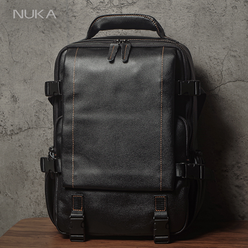 NUKA 男性トップグレインレザーバックパック 15 インチのラップトップバッグ毎日の通勤旅行アウトドアハイキング本革耐久性のあるリュックサック