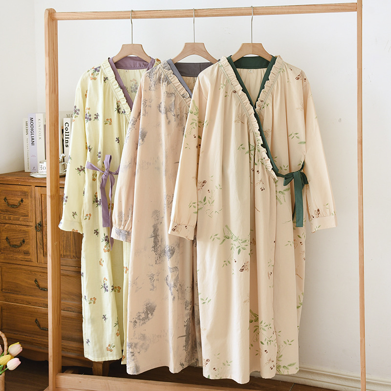 純粋な綿の睡眠ローブ花嫁ネグリジェ女性のバスローブ女性春の新長袖花ネグリジェ女性のためのパジャマ