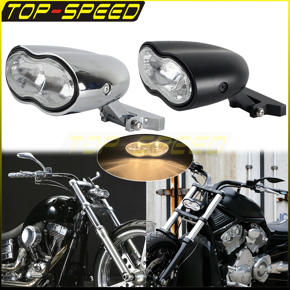 For Harley Chopper Bobber Custom Honda Cyclops Custom Motorcycle Headlight Double Oval Wave Twin Headlamps Moto Dual Front Light