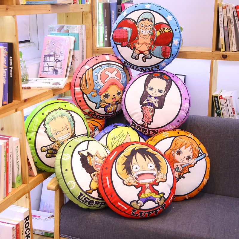ワンピース円形枕アニメ周辺ルフィチョッパー両面印刷昼寝クッション枕ルームソファ装飾ギフト