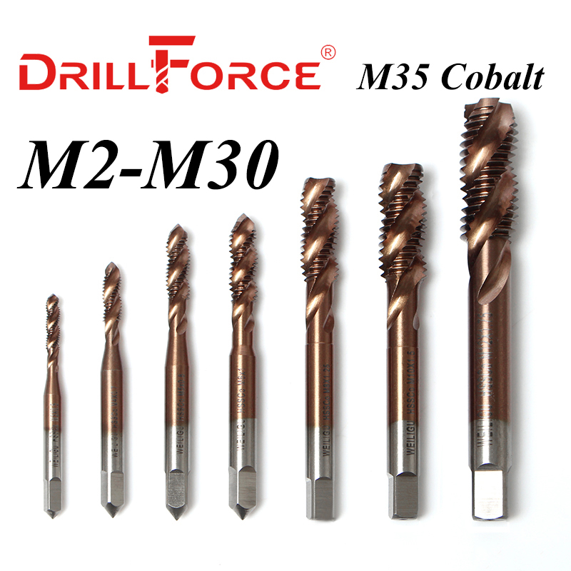 Drillforce コバルトねじタップドリルビット HSSCO M35 スパイラルフルートメトリック M2-M30 マシンタップ右手ステンレス鋼