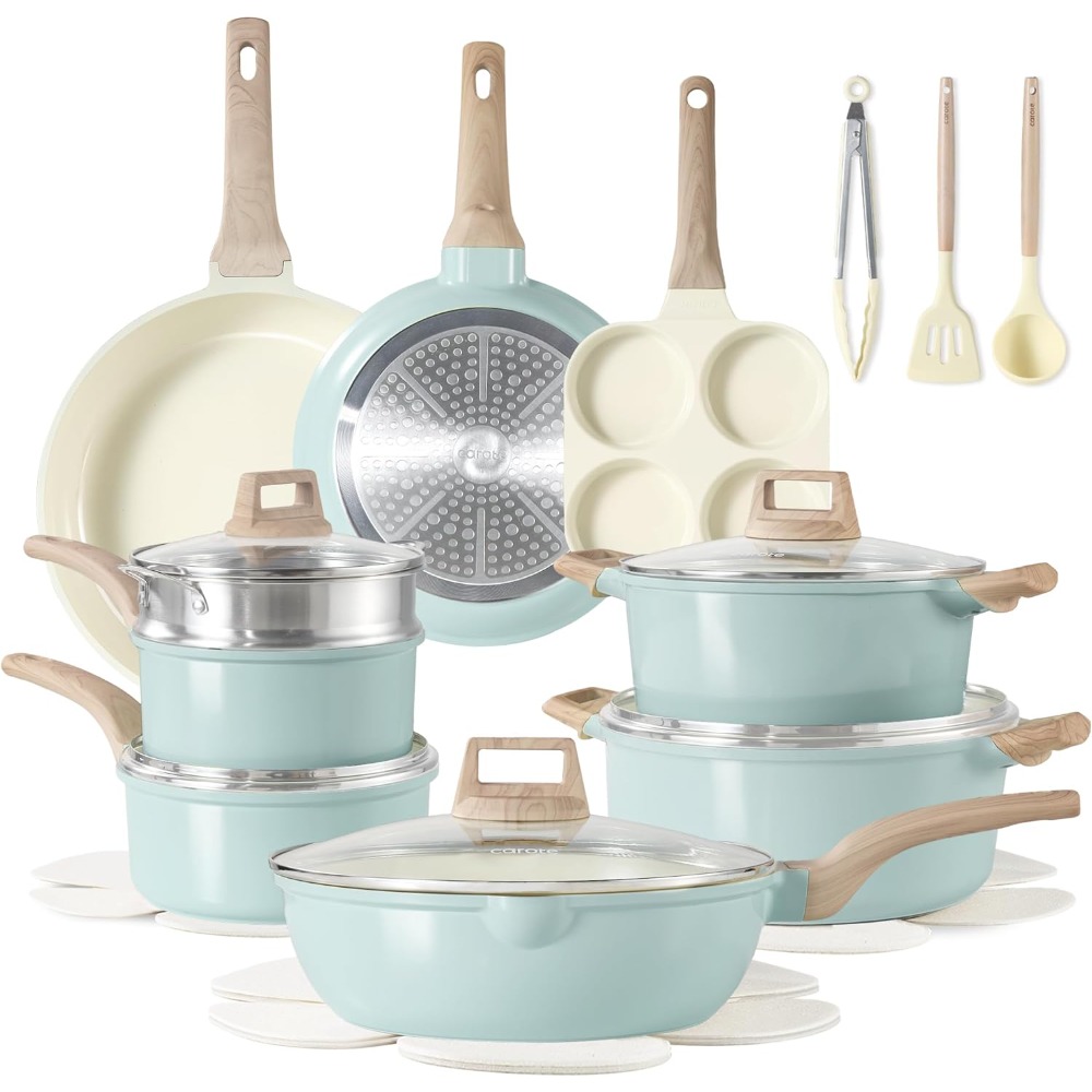 home.home.セラミックテフロン加工調理器具セット21点 IH対応非毒性PFASフリー鍋とフライパン