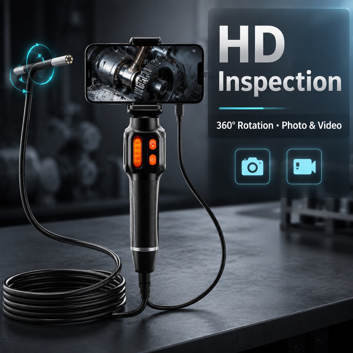 Two-Way Steering Articulating Borescope 1080P HD Endoscope Inspection Camera with Steerable Probe for Engine Pipeline Automotive Repair Pipe Sewer Drain Wholesale