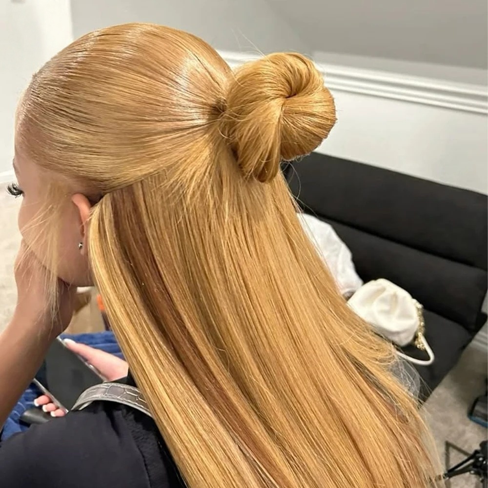 ハニー キャラメル ウィッグ 13x4 HD ボーン ストレート レース フロントウィッグ 事前摘み取り済み ダーティ ブロンド 合成とブレンド デイリー コスプレ オン クリアランス