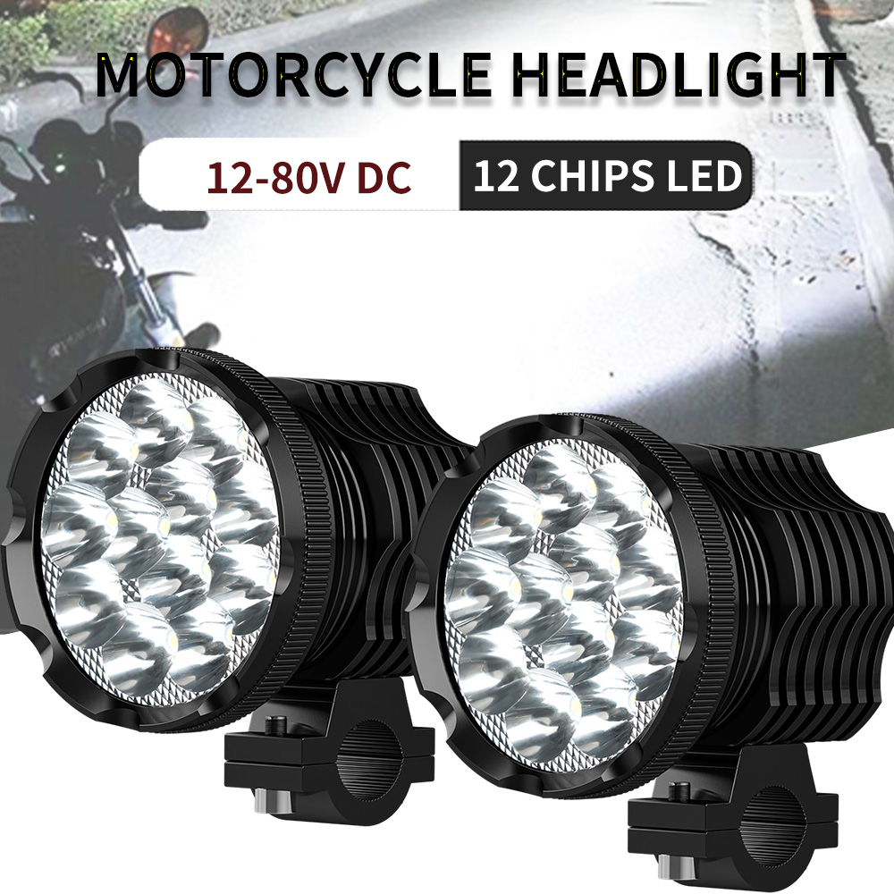 補助 12 LED ヘッドライトオートバイスポットライト長距離 12-85V フ​​ロント追加電動バイク ATV UTV フォグランプ