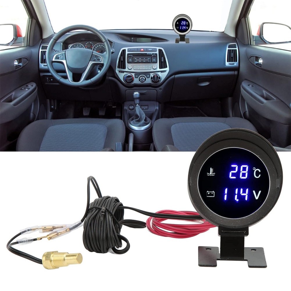 デジタル 2 in 1 自動車ゲージ 52mm 2 インチ LED ディスプレイ、水温 14F ～ 248F および DC 9V ～ 36V 電圧用