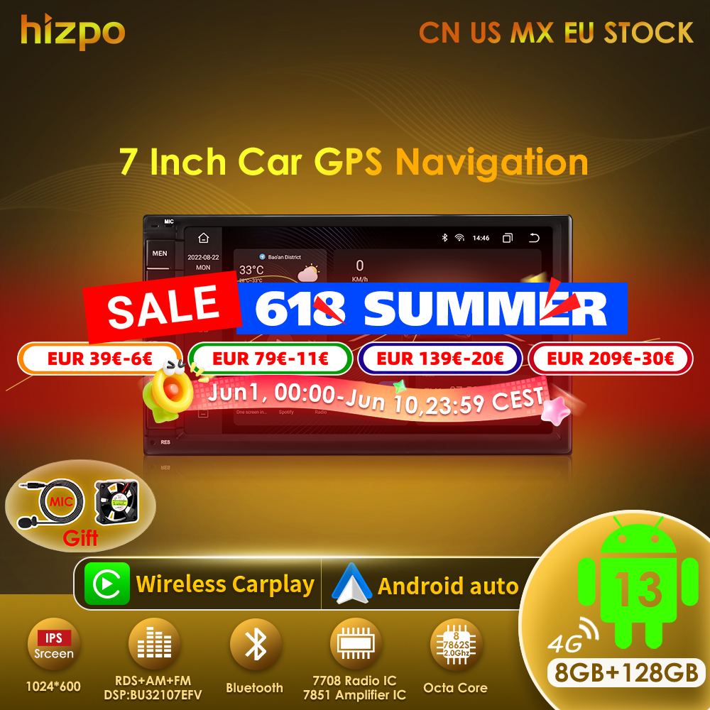 Hizpo 2din 7inch CarPlay Android 13 Auto Universal Car Stereo Bluetooth FM Radio For Nissan Toyota Volkswagen Autoradio 8G 128G