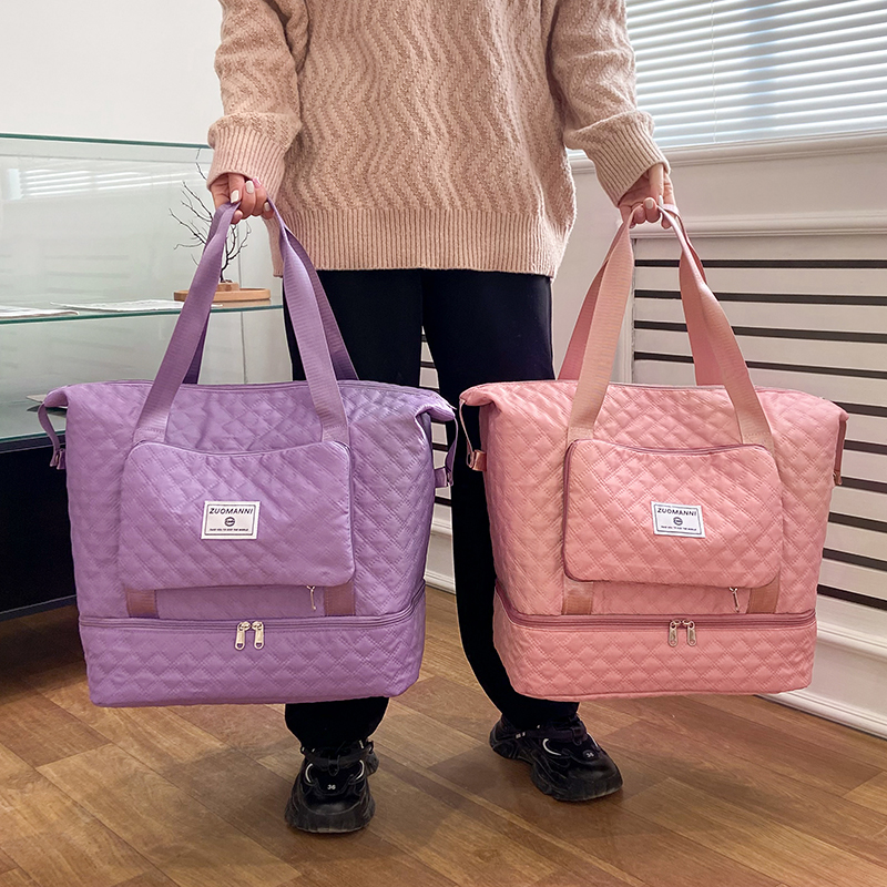 大容量トラベルダッフルバッグ 独立したシューズコンパートメント付き 週末一晩バッグ 折りたたみハンドバッグ ジム ヨガ 旅行用