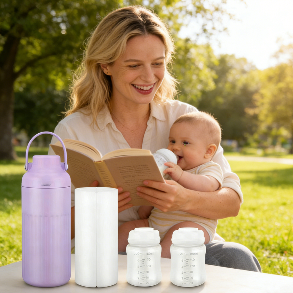 旅行用ポータブル母乳クーラー、30時間氷のない冷却母乳保存ボトルコンテナ、12オンス漏れ防止屋外