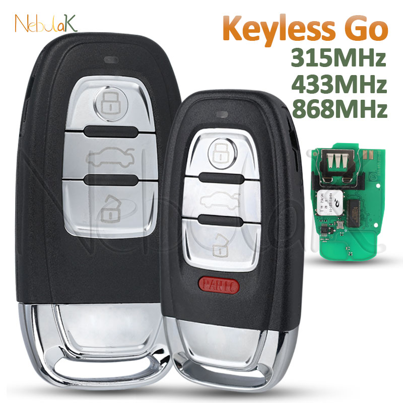 キーレスゴーキーアウディ A4 A5 RS4 A7 A8 Q5 315/433/868Mhz フィット 4G0959754J 8T0959754F 8T0959754K リモートスマートカー Fob カードバッテリー