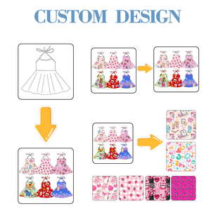 小ロット注文 女の子用 竹繊維 秋用 ベル型／フィッシュテール型 長袖 リボン付き かわいいプリントデザインの 幼児・低学年向け プリンセスドレス