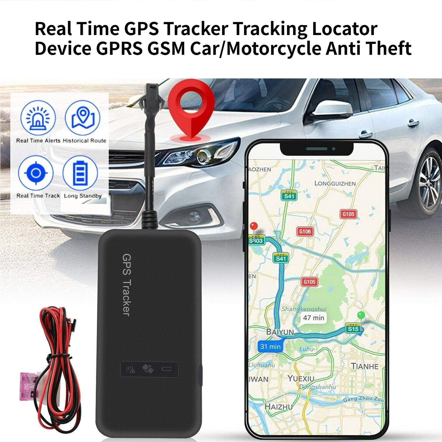 Real Time GPS Tracker Tracking Locator Device GPRS GSM Car/Motorcycle Anti Theft