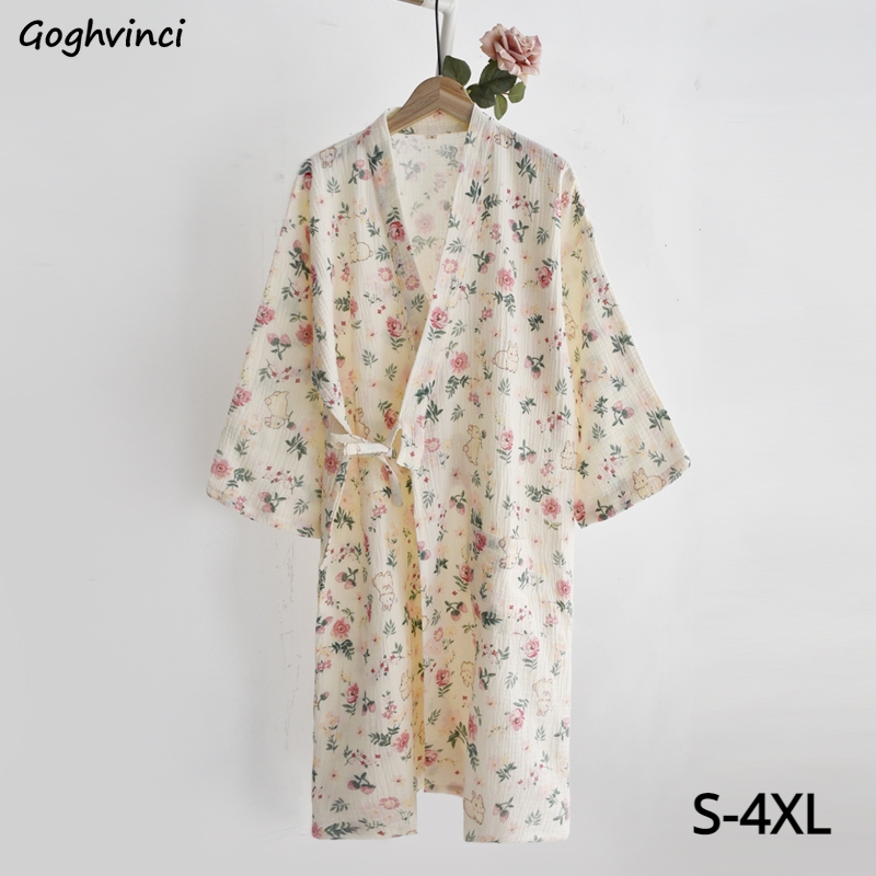 S-4XL ローブ女性ゆるい夏のホーム通気性プリント繊細な素敵なファッションヴィンテージレースアップパジャマ V ネックソフト美的