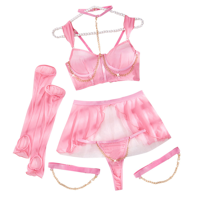 Sexy Lingerie Set with Gloves Pure Desire Skirt Women Solid Perspective Exotic Apparel Suit Female Elegant See Though Underwear