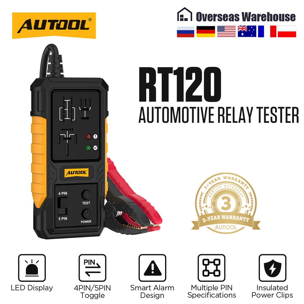 AUTOOL RT120 11-15V リレー検出器デジタルユニバーサル 4/5 ピン車の電圧バッテリーテスター自動車リレー短絡テスター
