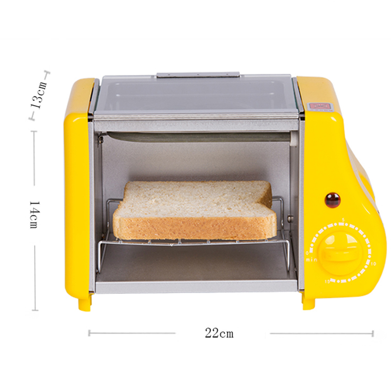 かわいいミニオーブン揚げベーキングツーインワン朝食マシン多機能パンロースター1-15分タイミング焙煎機220ワット220ボルト