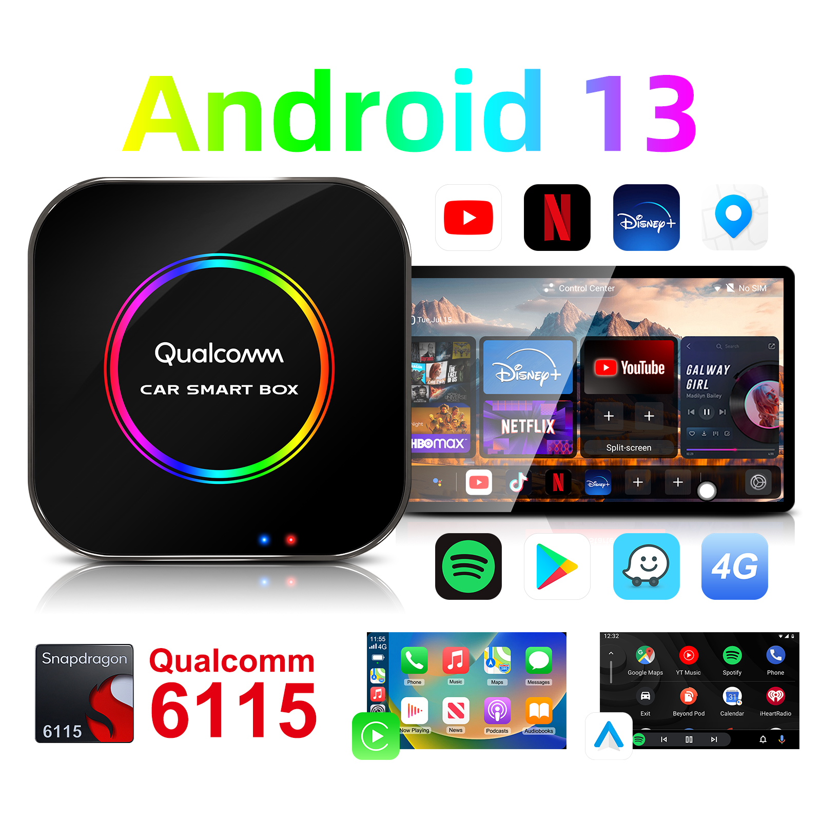EzoneTronics CarPlay Android 13 スマート Ai ボックス オクタコア 4 64G/8 128G Android CarPlay ストリームビデオサポート Play ストア YouTube
