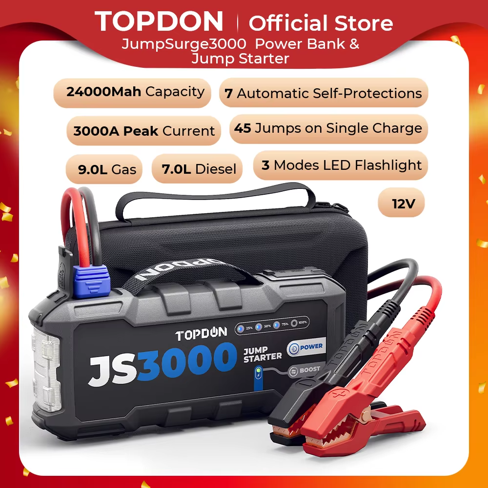 Topdon JS3000 3000A 車のジャンプスターター電源銀行 12V 車の始動装置 24000Mah バッテリージャンプスタート車のブースター