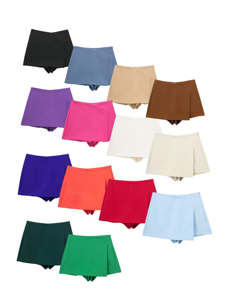 Willshela 女性ファッションソリッド非対称サイドジッパースカートショーツヴィンテージハイウエスト女性シックなレディショーツ