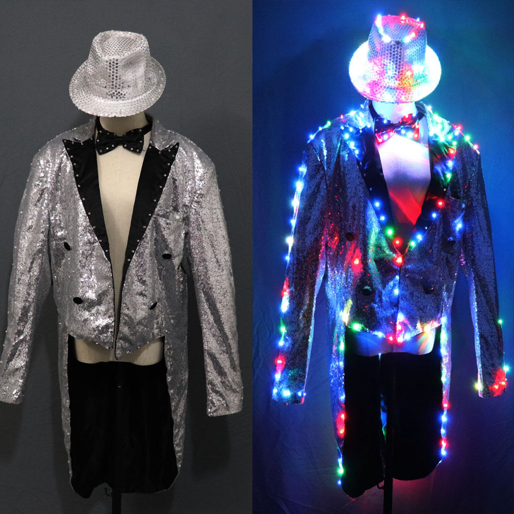 ファッションアゲハ LED タキシード発光衣装光る Vestidos LED 衣類ショー男性 LED 服ダンスアクセサリー