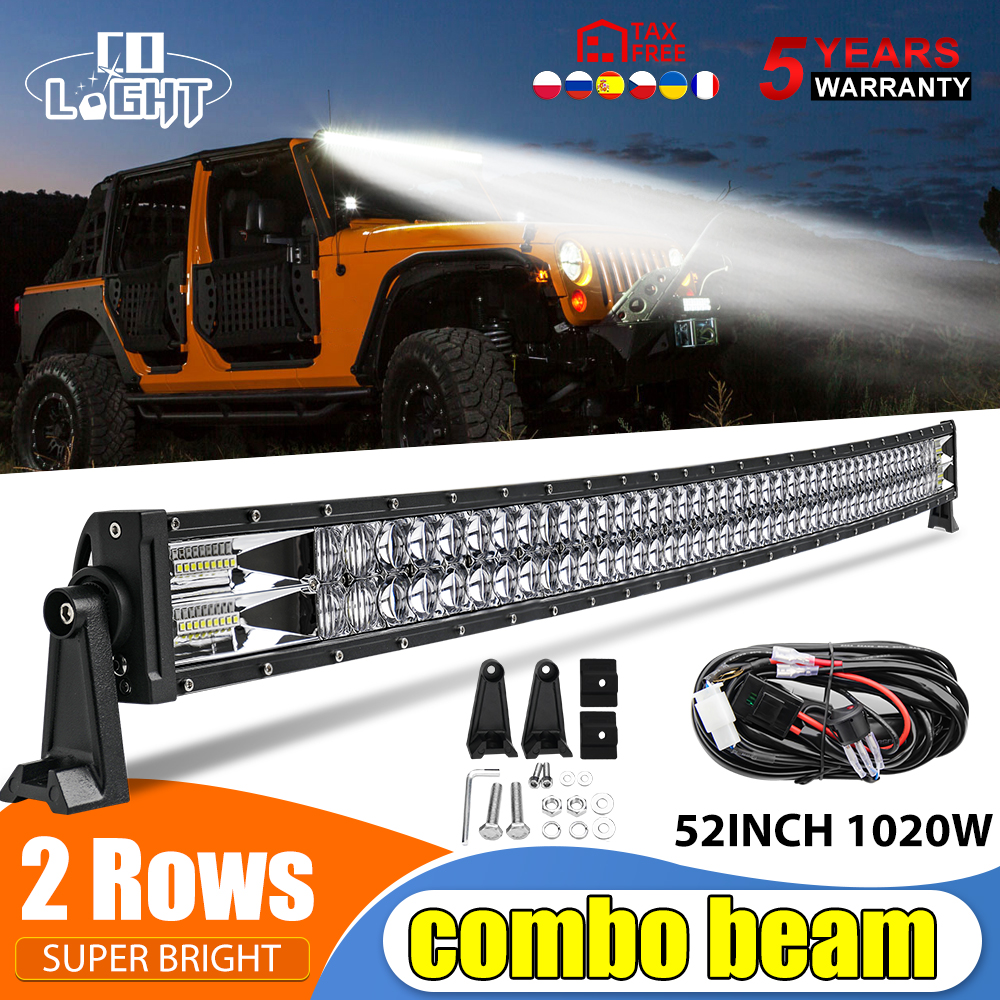 CO LIGHT 22 32 42 52 インチ湾曲 Led ライトバーコンボ 420 ワット 620 ワット 820 ワット 1020 ワットデュアル行駆動オフロード車トラック 4 × 4 SUV ATV 12 V 24 V