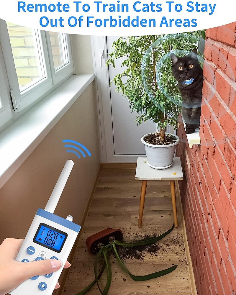 スマート抗ニャー猫首輪 - 3 モード (音/振動/衝撃)、範囲 1300 フィート、LED ディスプレイ、USB 充電式、自動モード、懐中電灯