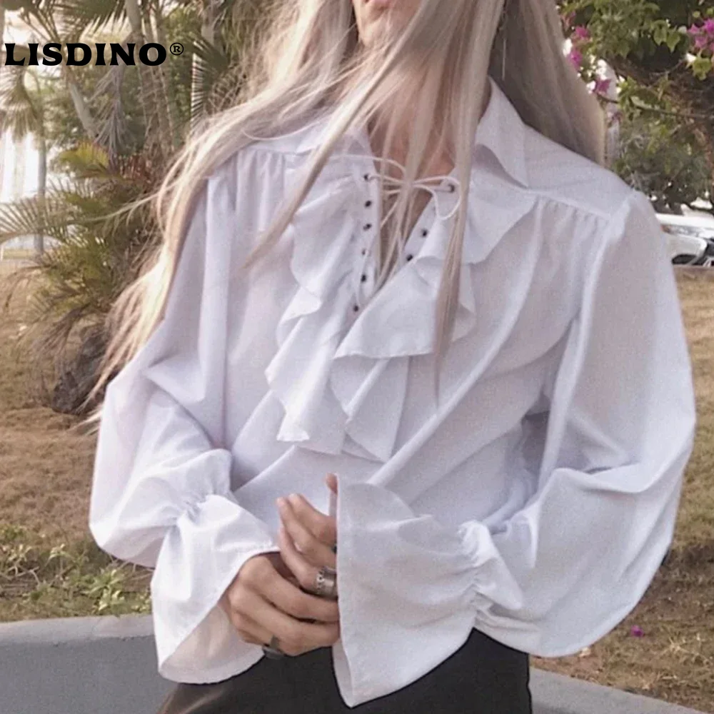 LisdinoMen 海賊シャツ吸血鬼王子詩人シャツ中世バッカニアフリルレースアップルネッサンスヴィンテージゴシックブラウストップス