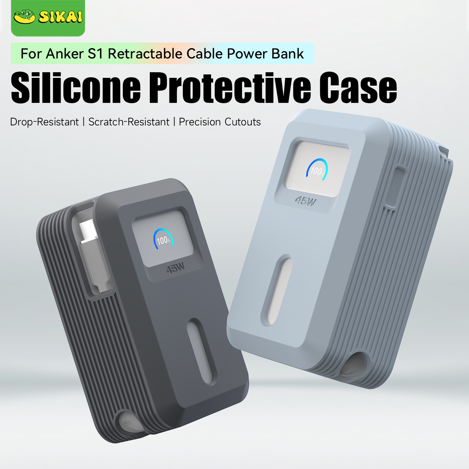 Anker Nano パワーバンク (10,000mAh 45W) A1638 保護カバー用耐衝撃シリコンケース、旅行、フライト用の正確なカットアウト付き