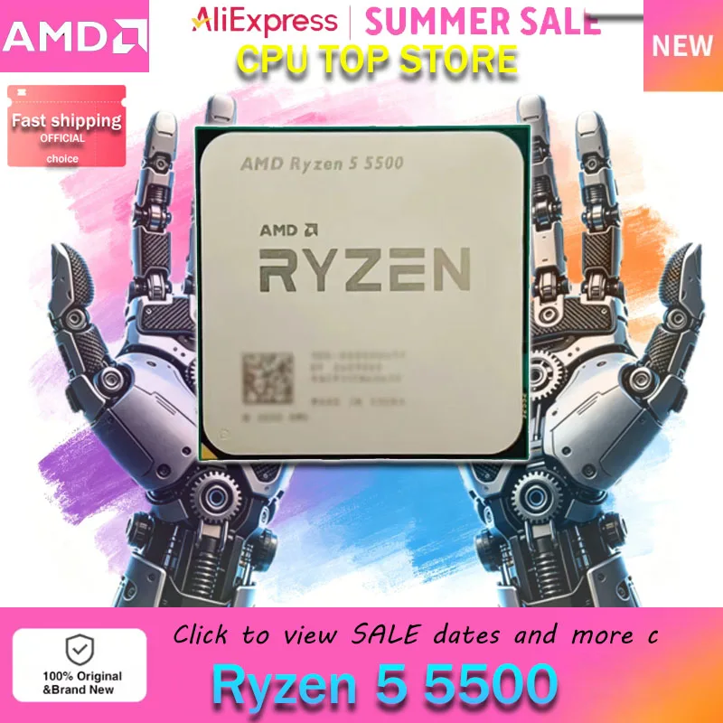 AMD Ryzen 5 5500 新しい 6 コア 12 スレッド 65W 7NM L3=16M 3.6GHz ゲームプロセッサー DDR4 R5 5500 ソケット AM4、ただしファンなし