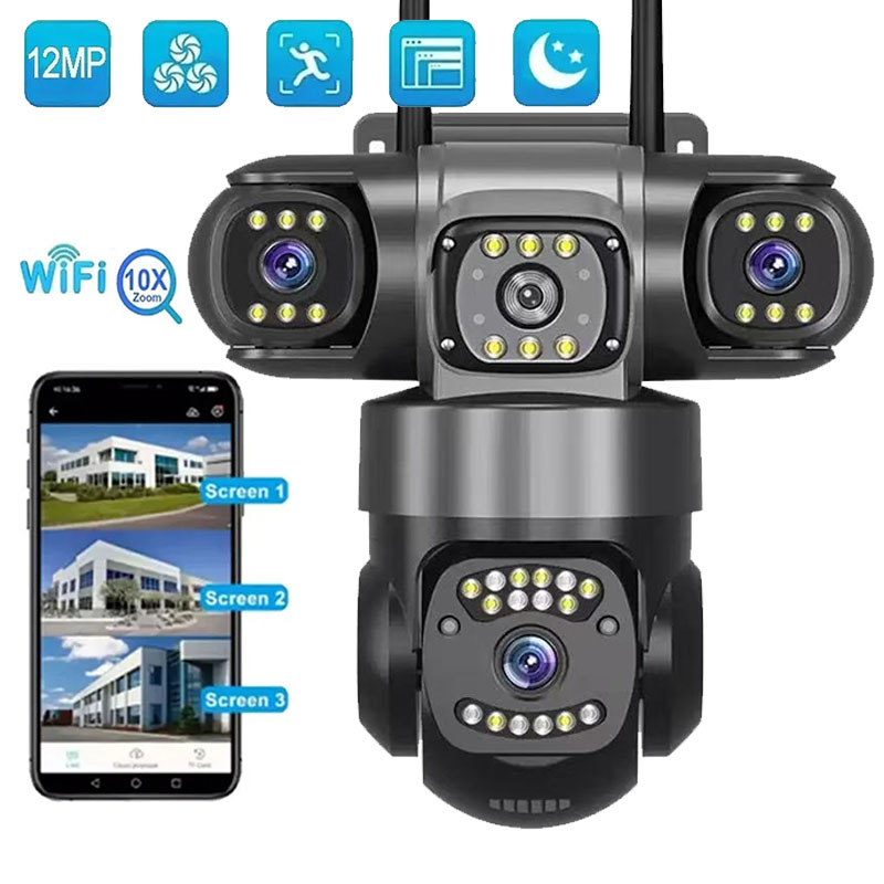 12MP WiFi IP カメラ屋外 3 レンズ AI 追跡 PTZ 10X ズームワイヤレスセキュリティ CCTV ビデオ監視