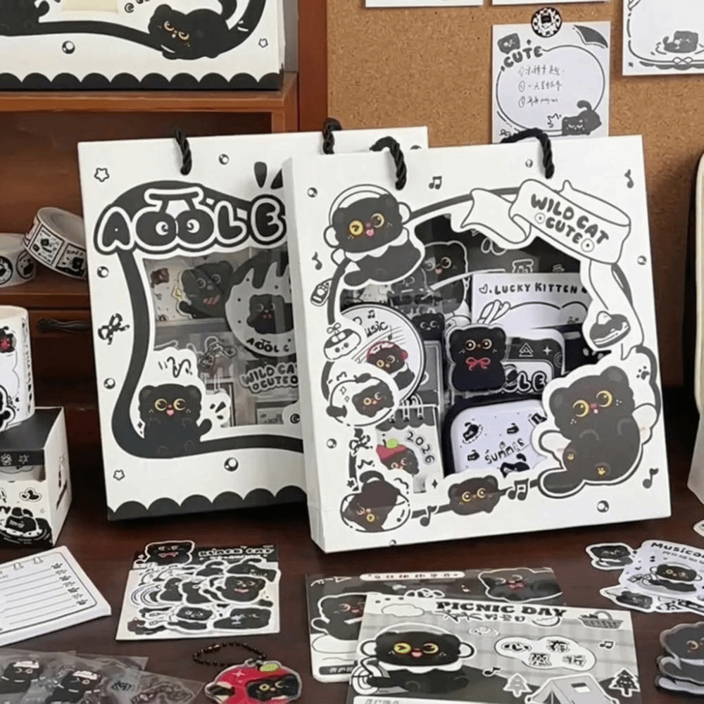 漫画黒猫文具セット定規ステッカー学習用品学生文具セット完璧なギフトギフトボックス文具