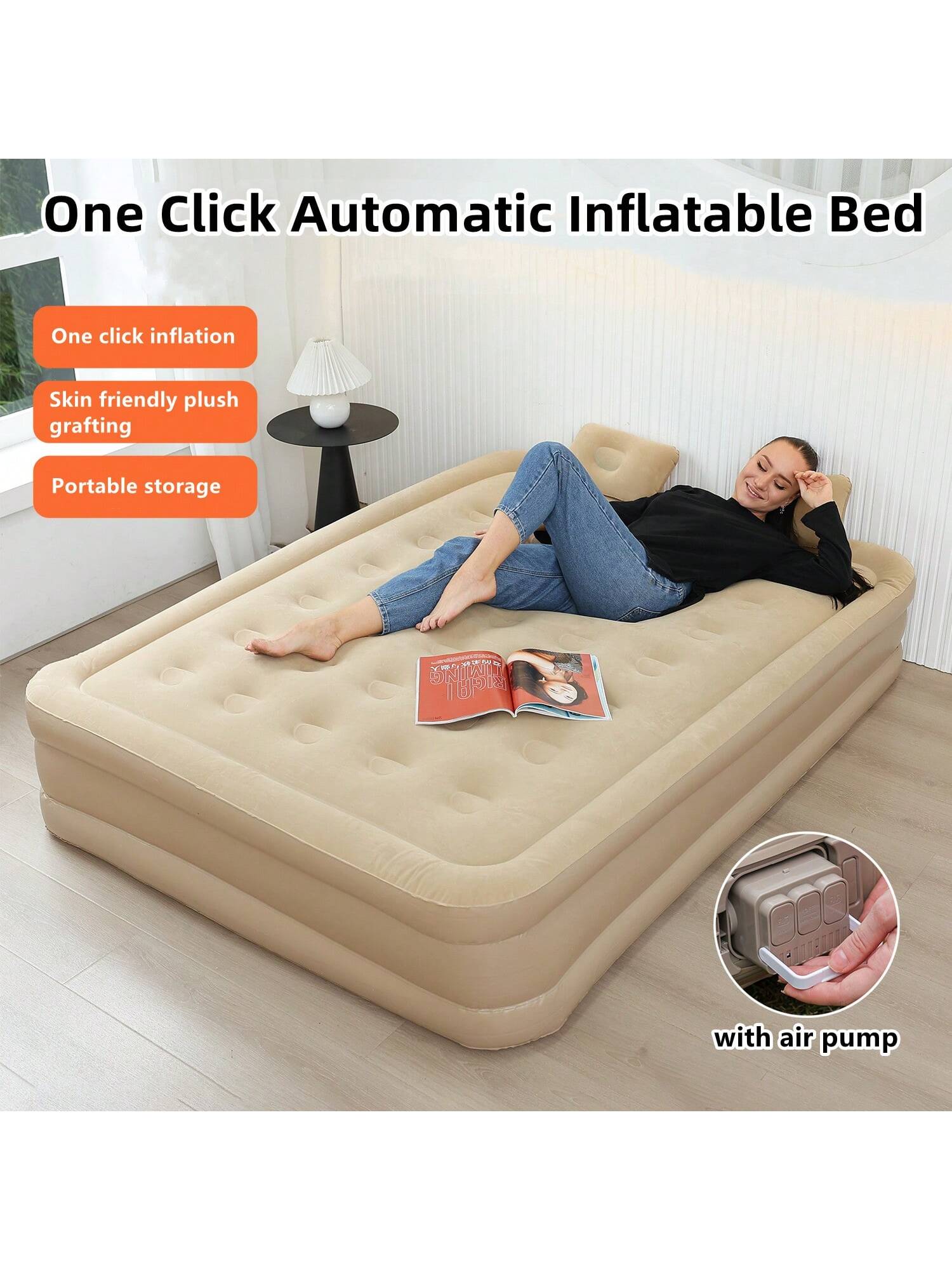 インテリアエアマットレスグランピングマット PVC インフレータブル睡眠マットレス高級 2 人キャンプベッドマット内蔵ポンプ厚みマット