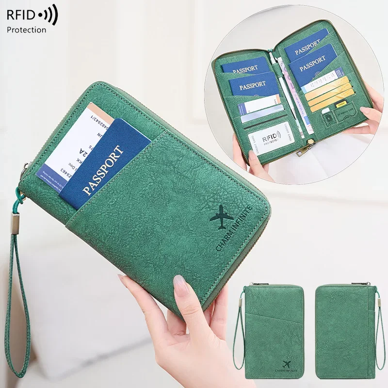 ロング RFID 抗磁性パスポート財布旅行チケット収納オーガナイザー PU レザージッパー開閉多機能トラベルバッグ