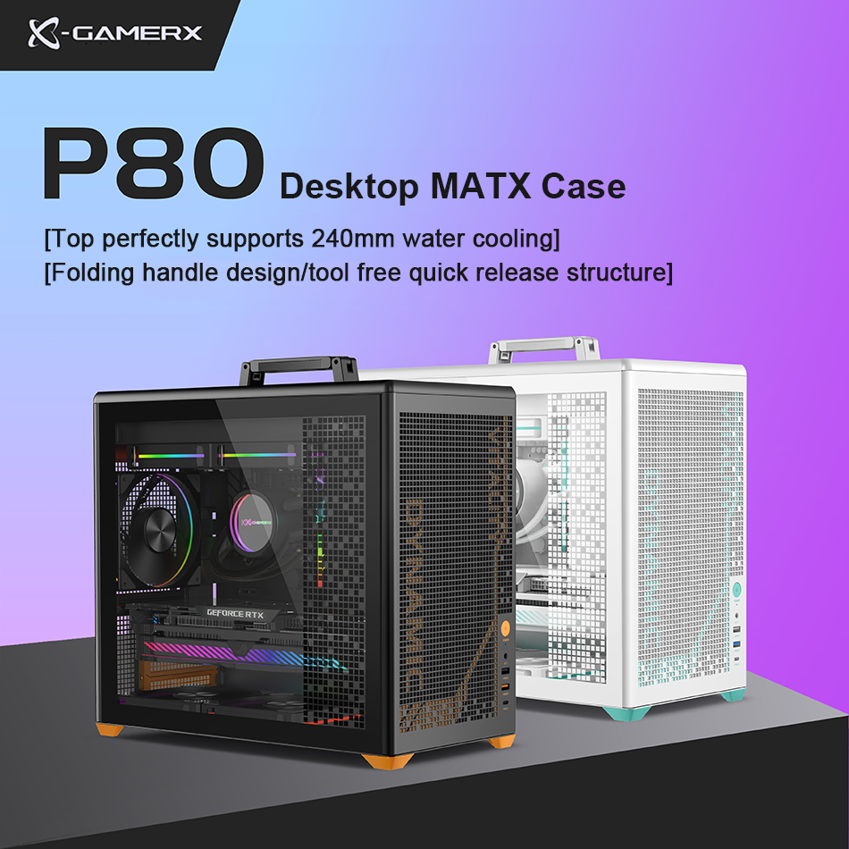 パワートレイン P80 デスクトップ MATX ケースガラス面透明ハンドヘルドクイックリリースデスクトップコンピュータサポート 240 水冷