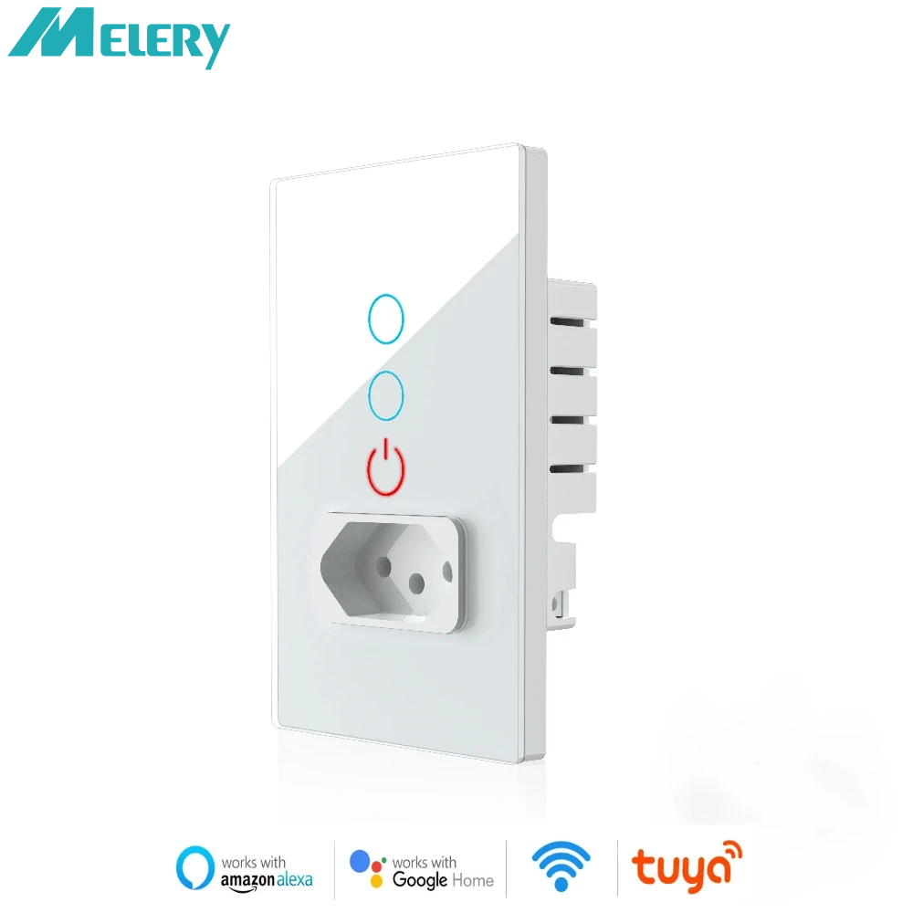 Melery Tuya ブラジル ライト スイッチ WiFi スマート ウォール ソケット 10A プラグ コンセント ガラス パネル音声リモコン Alexa Google ホーム アシスタントによる