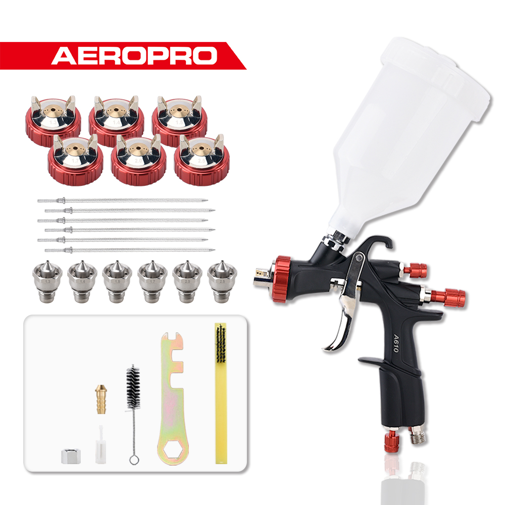 AEROPRO LVLP スプレーガン A610/R500 家庭用プロフェッショナルエアブラシ車空気圧自動車ペイントガンキット 1.3 1.4 1.5 1.7 2.0 2.5 ミリメートル