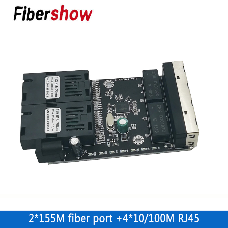 シングルモードファイバーポート PCB 10/100M イーサネットファイバースイッチ 4 RJ45 2 SC 光メディアコンバータ