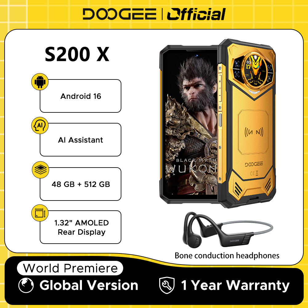DOOGEE S200 X 5G 頑丈な電話 48GB 512GB Dimensity 7050 6.72 インチ FHD 120Hz 10100mAh 100MP カメラ Android 16 NFC スマートフォン