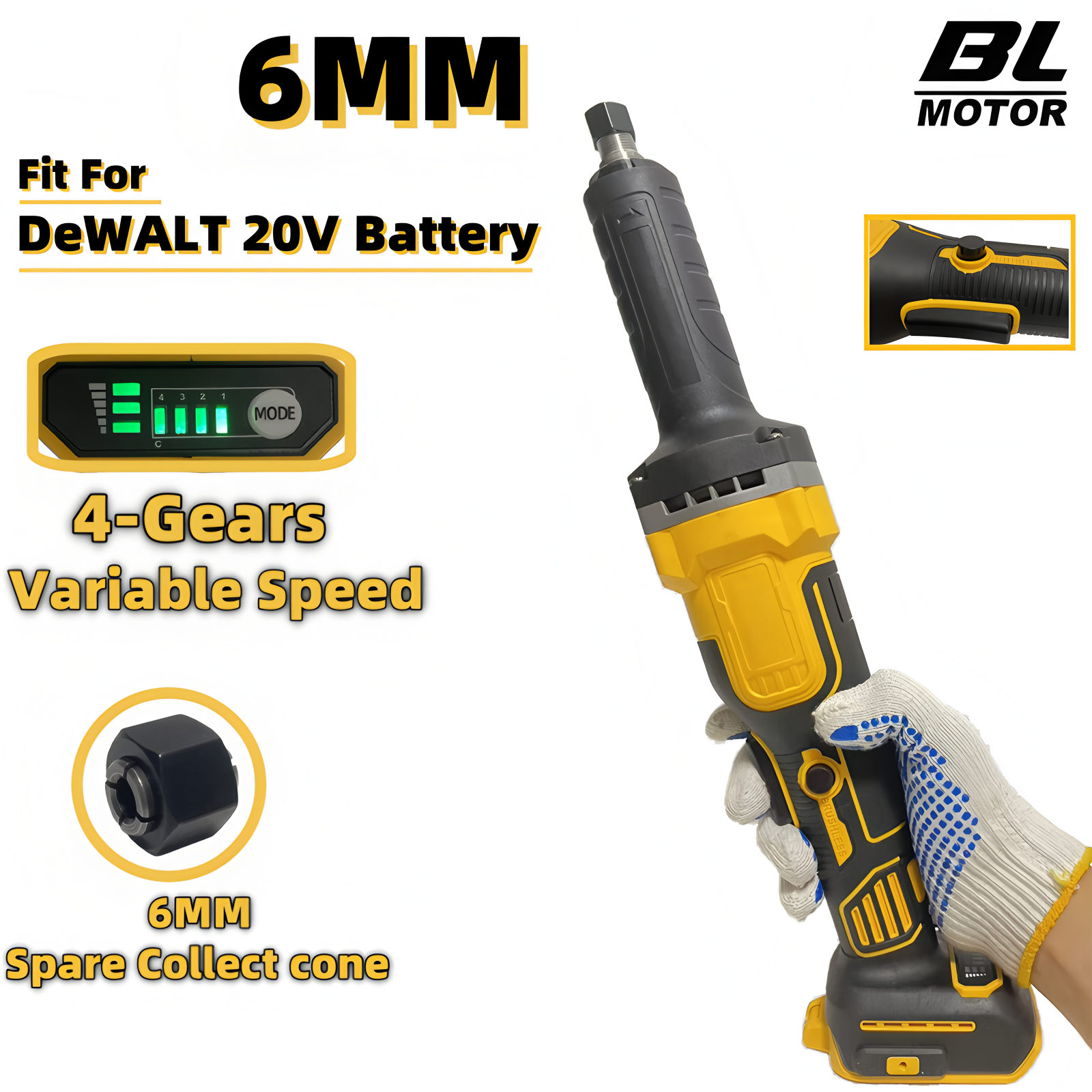 4 スピードブラシレスコードレス 6 ミリメートルアングルグラインダーダイグラインダー研磨ロータリー電動彫刻ツール DeWALT 20V バッテリーに適合