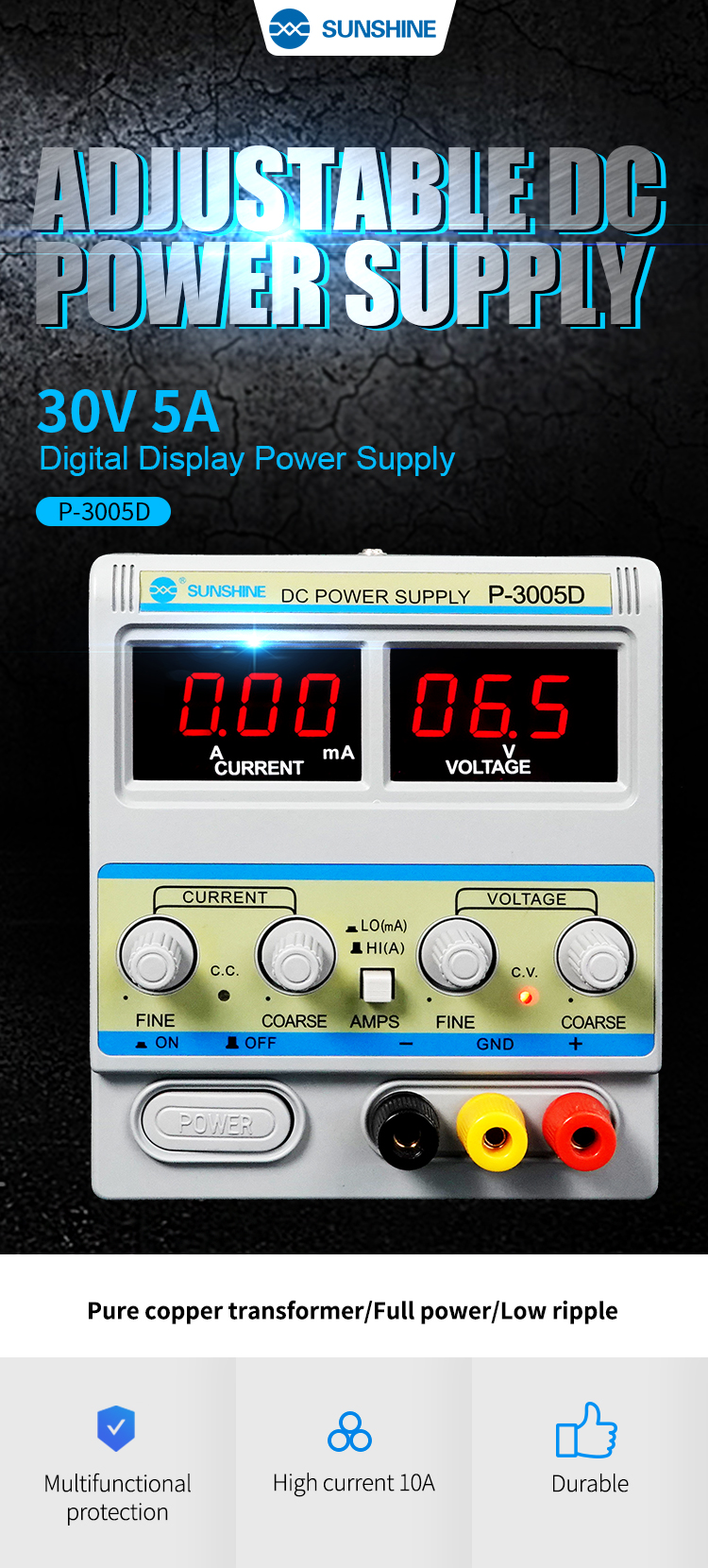 工場出荷時の価格 SUNSHINE P-3005D 30V 5A DC 電源携帯電話修理用