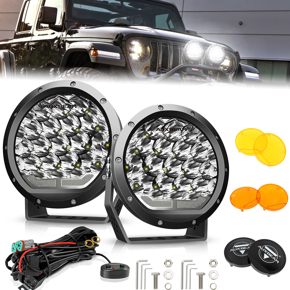 AUXBEAM 7 インチラウンドワークライト 178 ワット 6000 K 白色光オフロード LED ドライビングフォグランプスポットライト IP68 防水/カバーなし