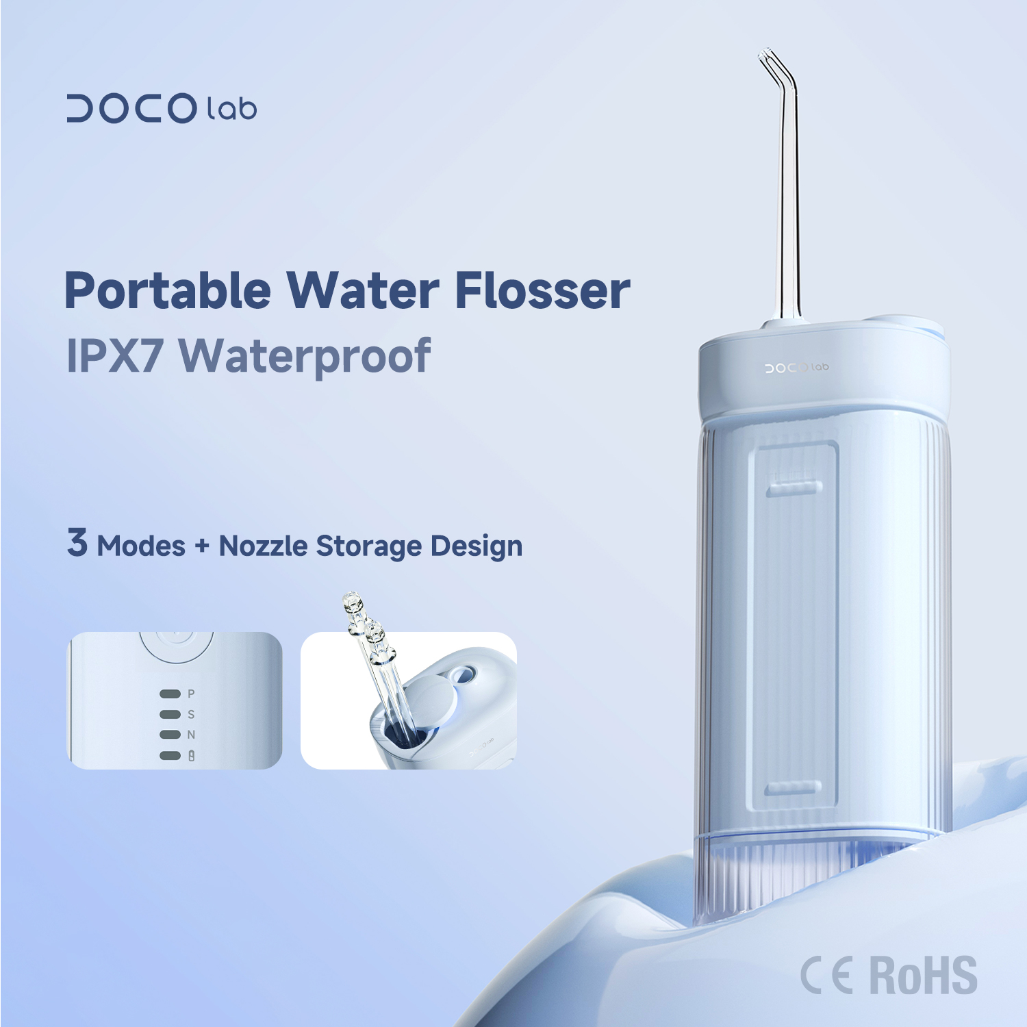 DOCO LAB ポータブル口腔洗浄器ウォーターフロッサー 180 ミリリットル伸縮タンクバブル水流 3 モード IPX7 Type-C 充電式旅行