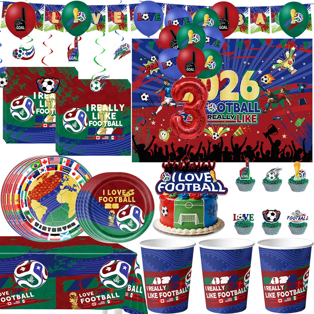 2026 新しいサッカー誕生日パーティーの装飾サッカーバルーンバナープレートカップ食器セットベビーシャワー用子供の好意ギフト