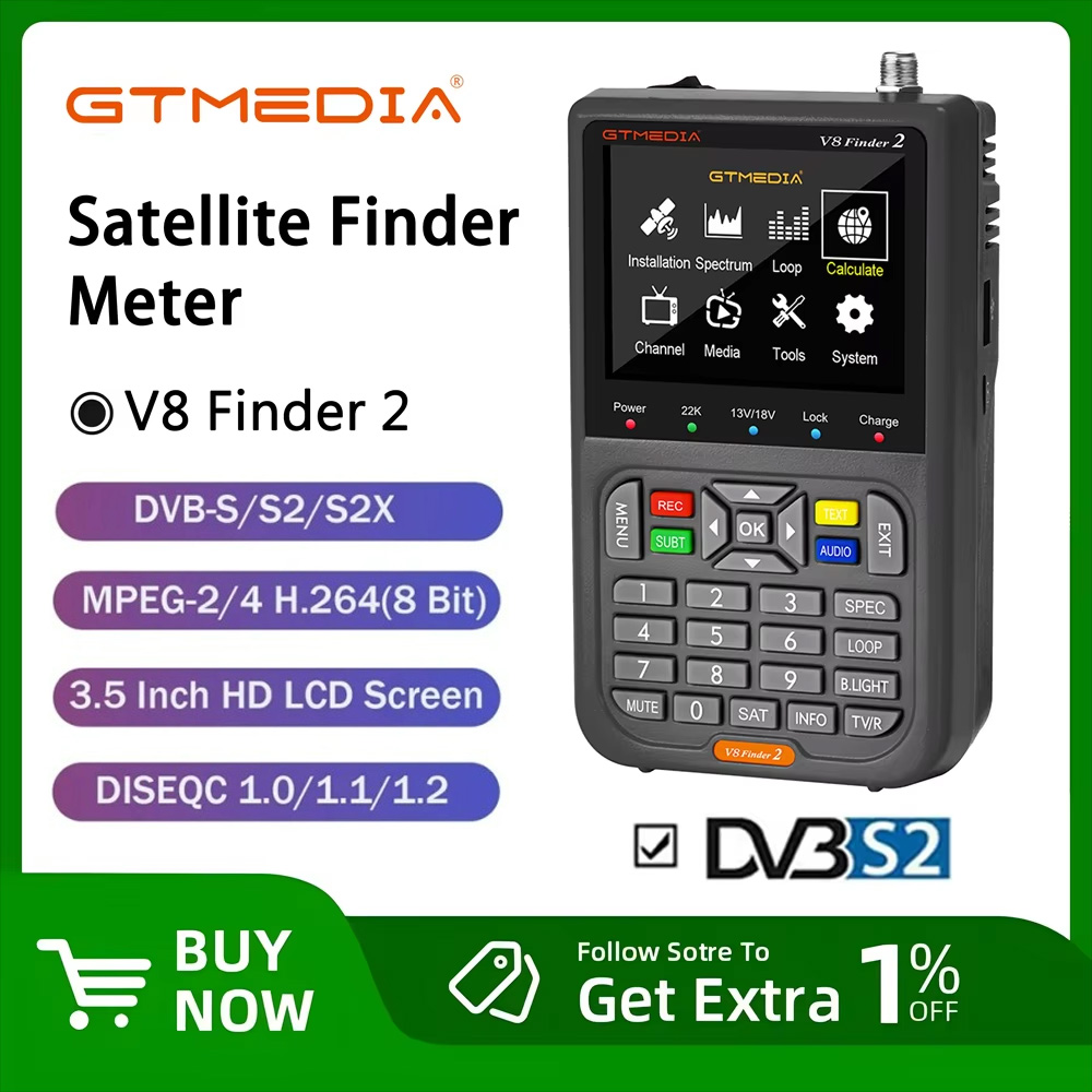 GTMEDIA V8 ファインダー 2 衛星ファインダーメーター DVB-S/S2/S2X 3.5 インチ LCD ディスプレイ 1080P、Type-c ポート Satfinder VS Freesat ファインダーメーター