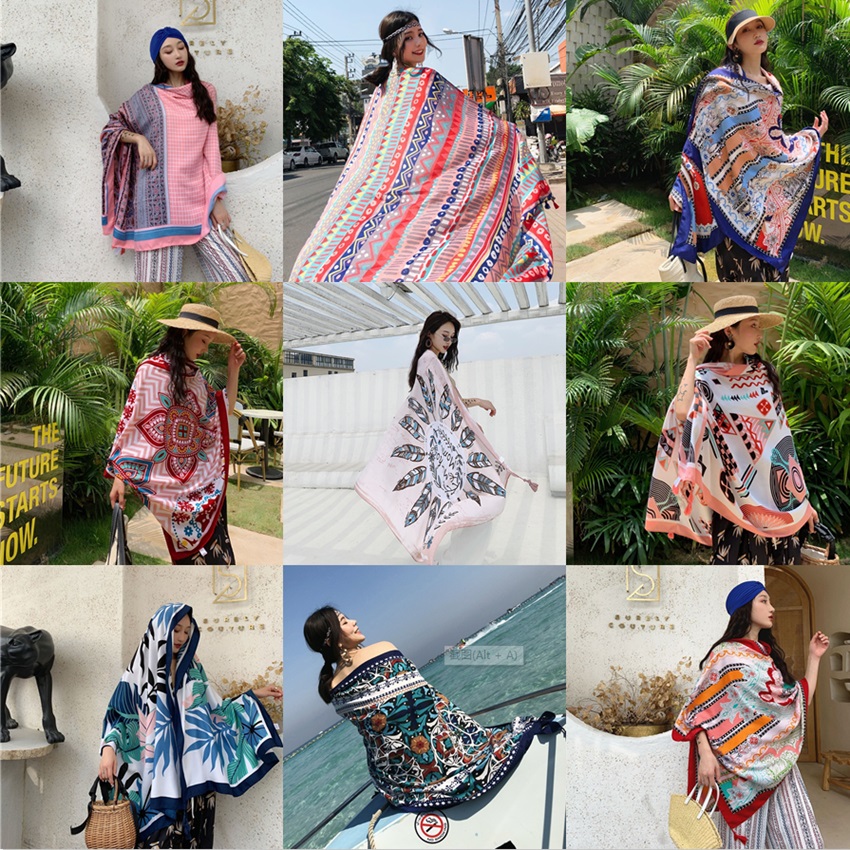 14 タイプ 90 × 180 センチメートルプリントロングビーチ旅行サンケアドレスサロンラップショールエスニックスカーフ女性ブラジル水着水着カバーアップ
