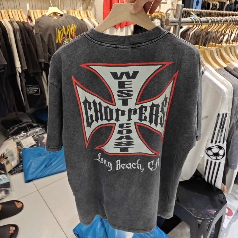 夏ヴィンテージ西海岸チョッパーズプリント洗濯 Tシャツ女性綿通気性レトロバイカースタイルルーズフィットカジュアルストリート