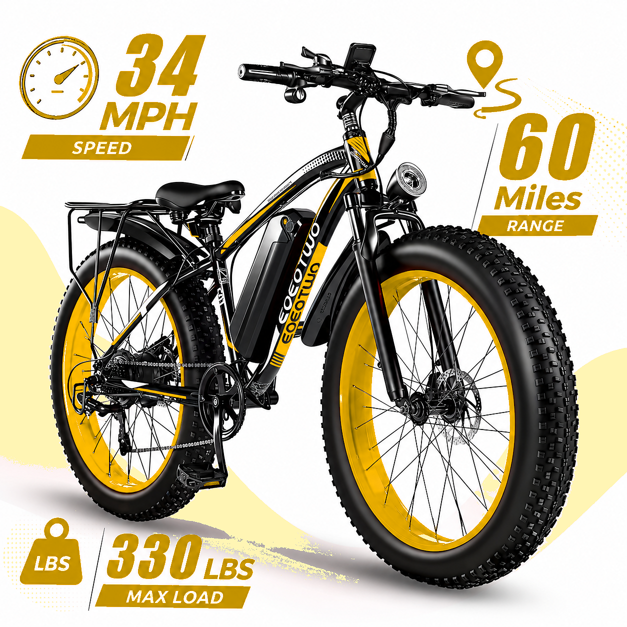 EOEOTWO 1500W 電動自転車 48V 15Ah バッテリー 26インチ 4.0 ファットタイヤ電動自転車 34MPH 高速マウンテン自転車オフロードスノーバイク 大人用